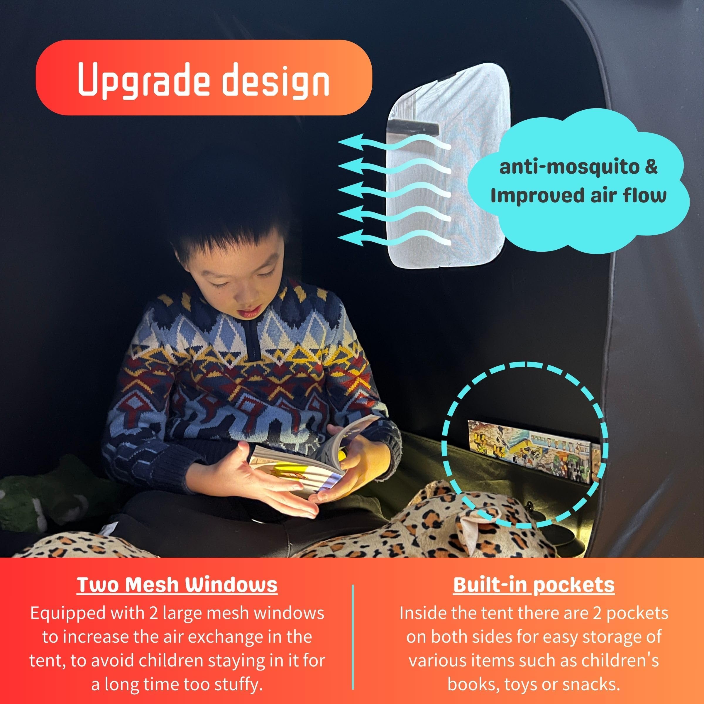 lukidoki Sensory Tent for Kids with Autism, ADHD, SPD - CPC Certification Black Out Calm Corner Hideout Den Helps Children Adults Relax Reduce Anxiety - Pop-up Autistic Sensory Room Play Tent