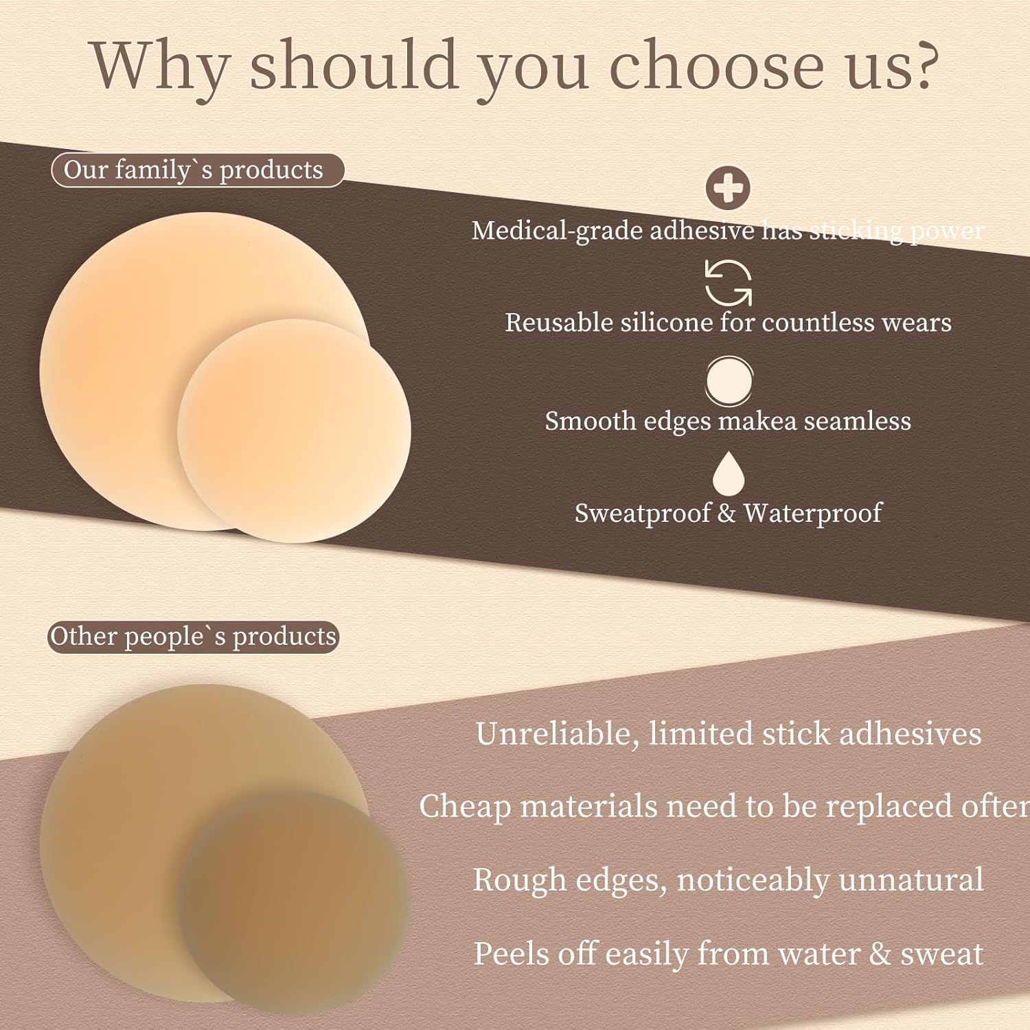 Nipple Covers For Women, 2 Pairs Sticky Pasties bra, Ultra Thin Seamless Sheer Adhesive Silicone Reusable - Image 5