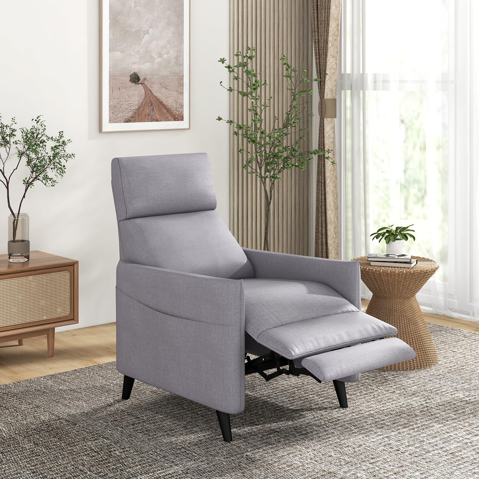 COSTWAY Sillon Relax Reclinable 102/112/140°, Respaldo y Reposapiés Ajustables, Tela de Lino, Sillones para el Salón con Asiento Acolchado Suave, Sillon Orejero (Gris Claro)