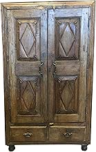 Antique Cabinet Armoire with Drawers, Indian Colonial Teak Wood Handcarved Wardrobe 60x36