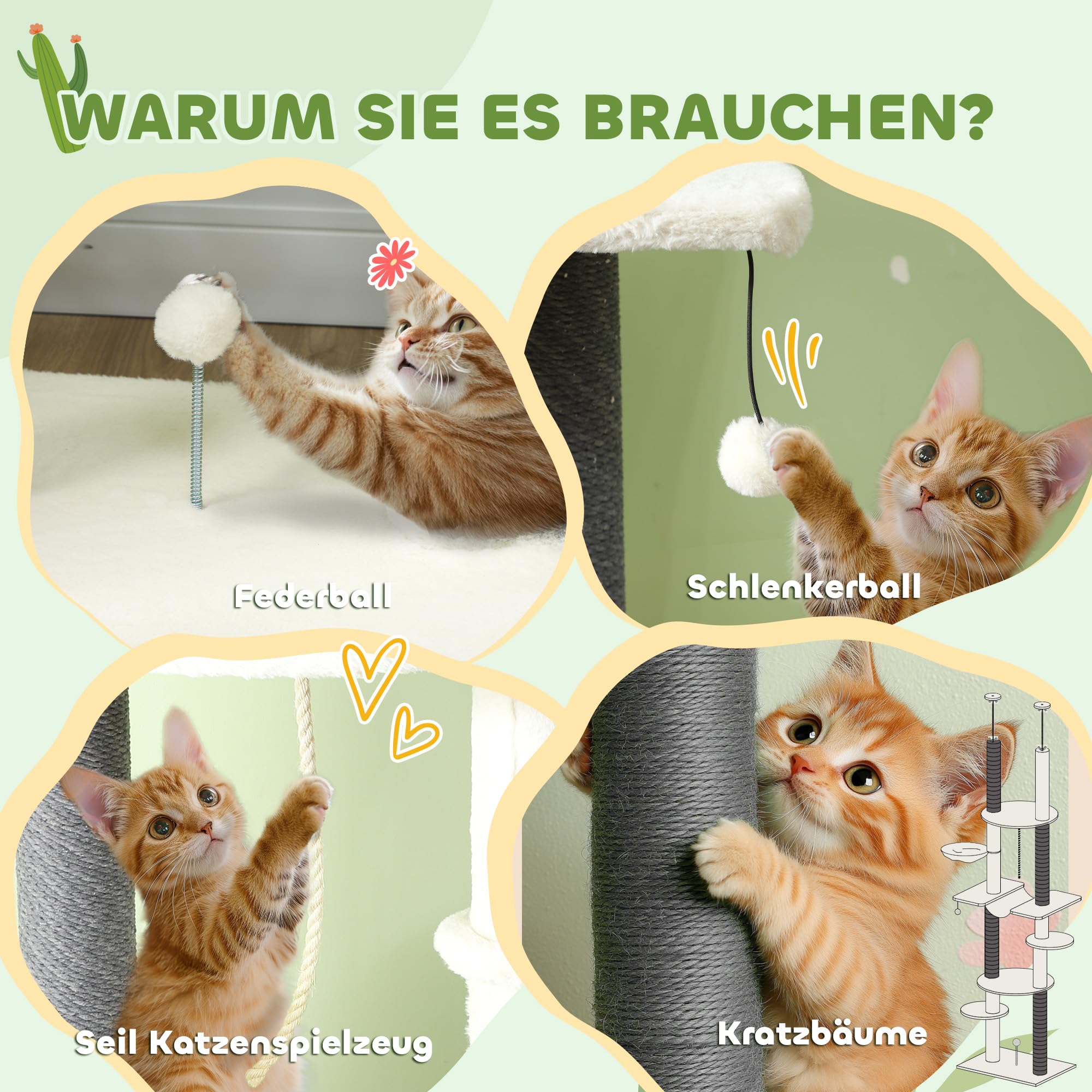 PawHut Kratzbaum Deckenhoch 225-255 cm Höhenverstellbar Katzenturm Weiß | 7 Ebenen, Korb Plattformen, Hängematte, 3 Kratzsäulen, Spielball, Katzenkratzbaum für Mittelgroße Katzen