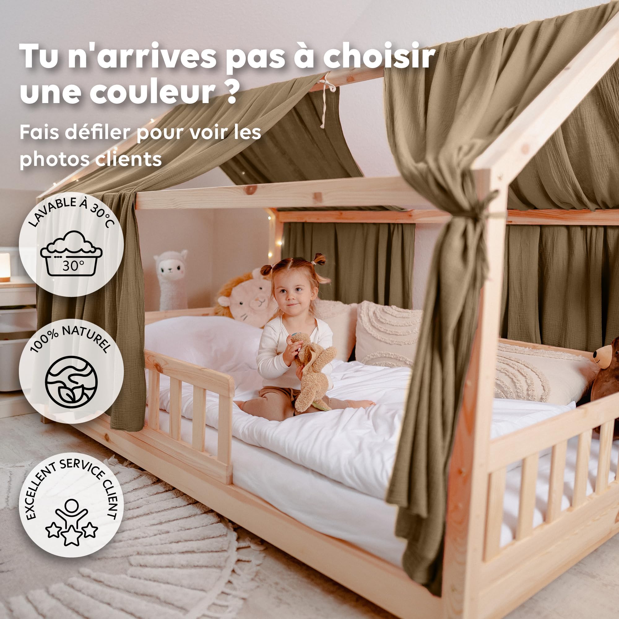 lilimaus Ciel de Lit Cabane Enfant Mousseline [100% Coton] Déco Chambre