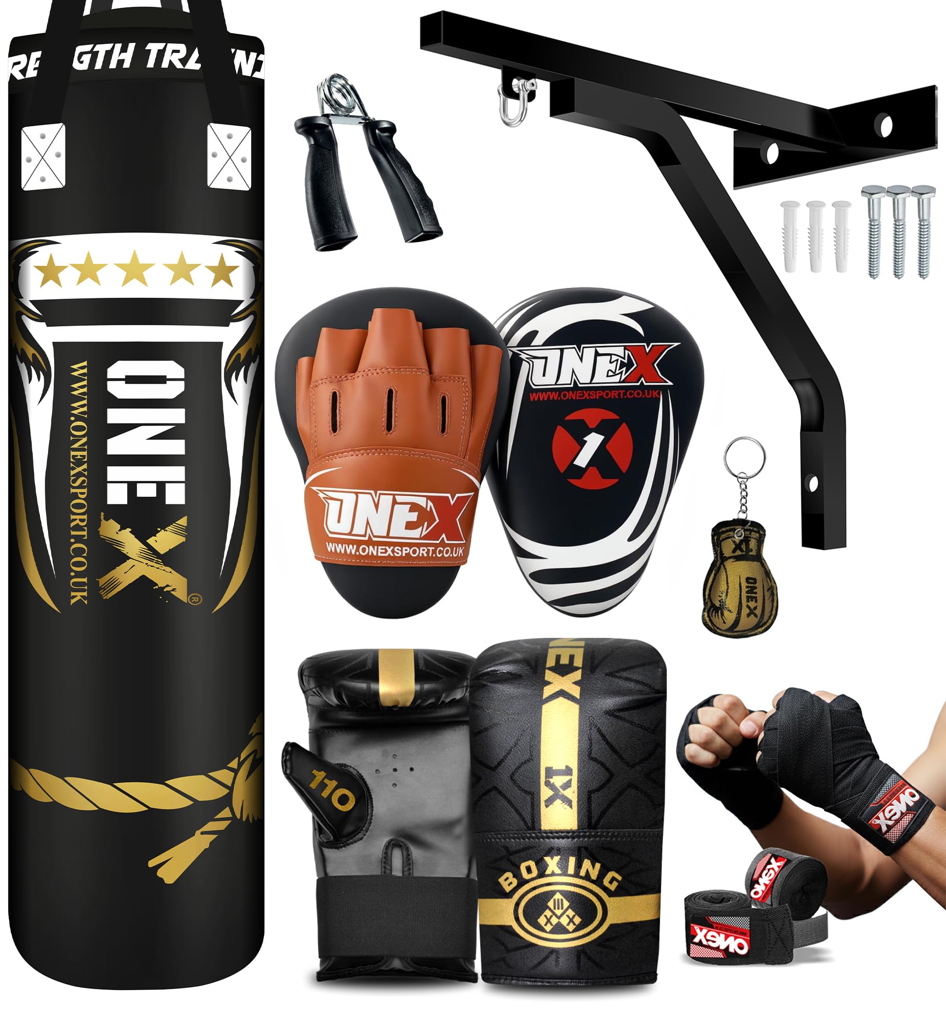 Boxing bag heavy duty punching bag Filled set, Focus pads, punch bag Kickboxing MMA Grappling Muay Thai Karate BJJ best punch bags equipment for Indoor or Outdoor boxing Training (Black, 4ft)