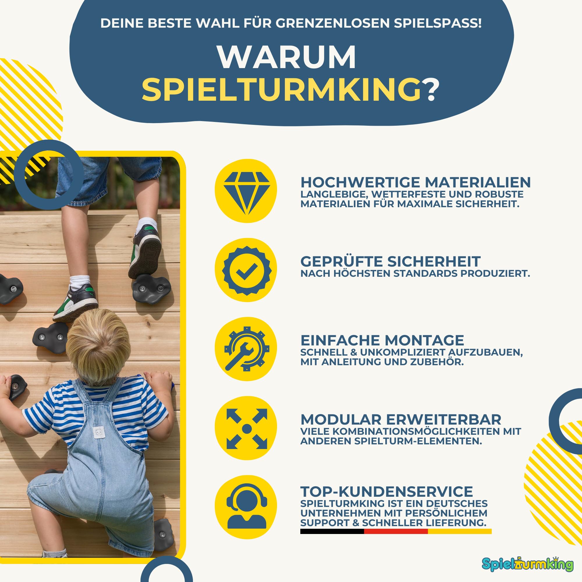 Klettergriffe Kinder Set: 5 Klettersteine Kinder in Grau | 2 Haltegriffe, Kletterwand Zubehör, Klettersteine Grau für Indoor & Outdoor Kletterspaß & Spielturm Zubehör