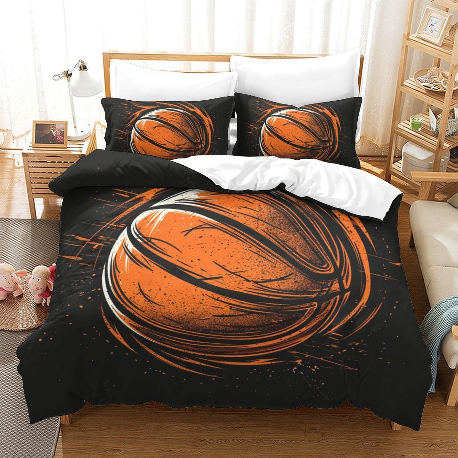 Linge de lit basketball 3D pour chambre d'ado dynamique avec parure 3 pièces