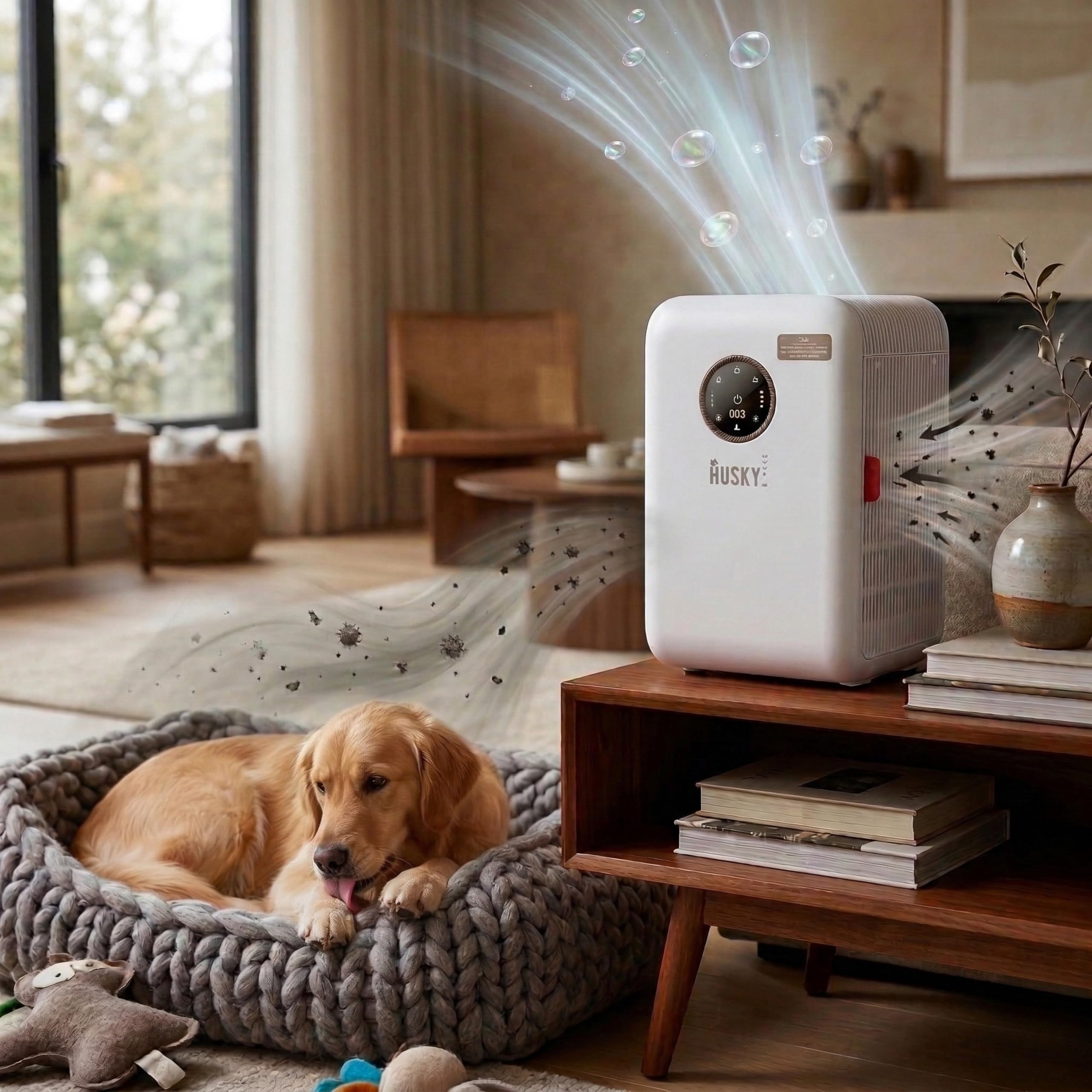 Husky & Purr Pet Air Purifier for Pet Hair | Pet Odour Eliminator | Cylindrical Air Filter | Clean Air Delivery Rate 65 m³/h | Timer Function, Sleep Mode | Dog & Cat Hair Remover (Non Wi-Fi) 1