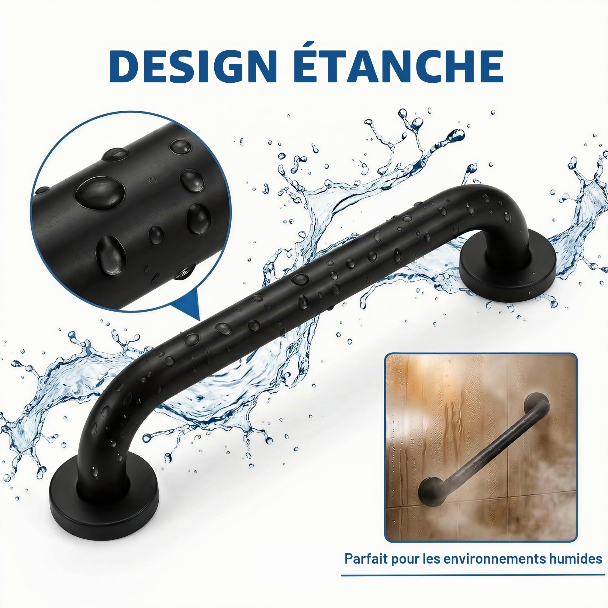 Lot de 2 Barres d'appui 30 cm de Long. 304 Poignée de Acier Inox Poignée Sécurité pour Personnes Agées Barre de Douche pour Toilettes, Salle de Bain, Baignoire