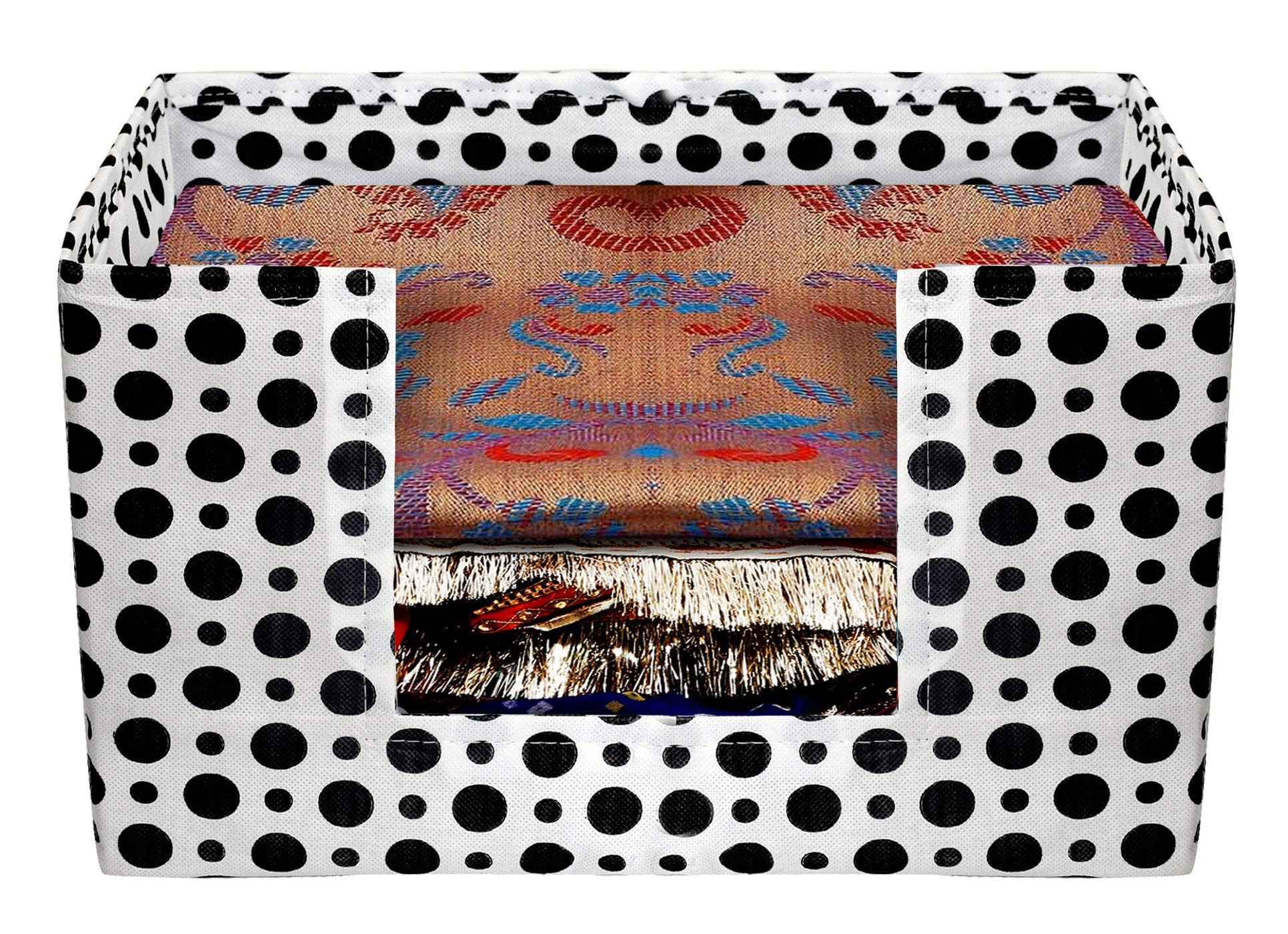 Kuber Industries Polka Dots Design 6 Piece Non Woven Fabric Saree Cover/Clothes Organiser for Wardrobe Set with Transparent Window, Extra Large,(Black & White) -Ctktc038089