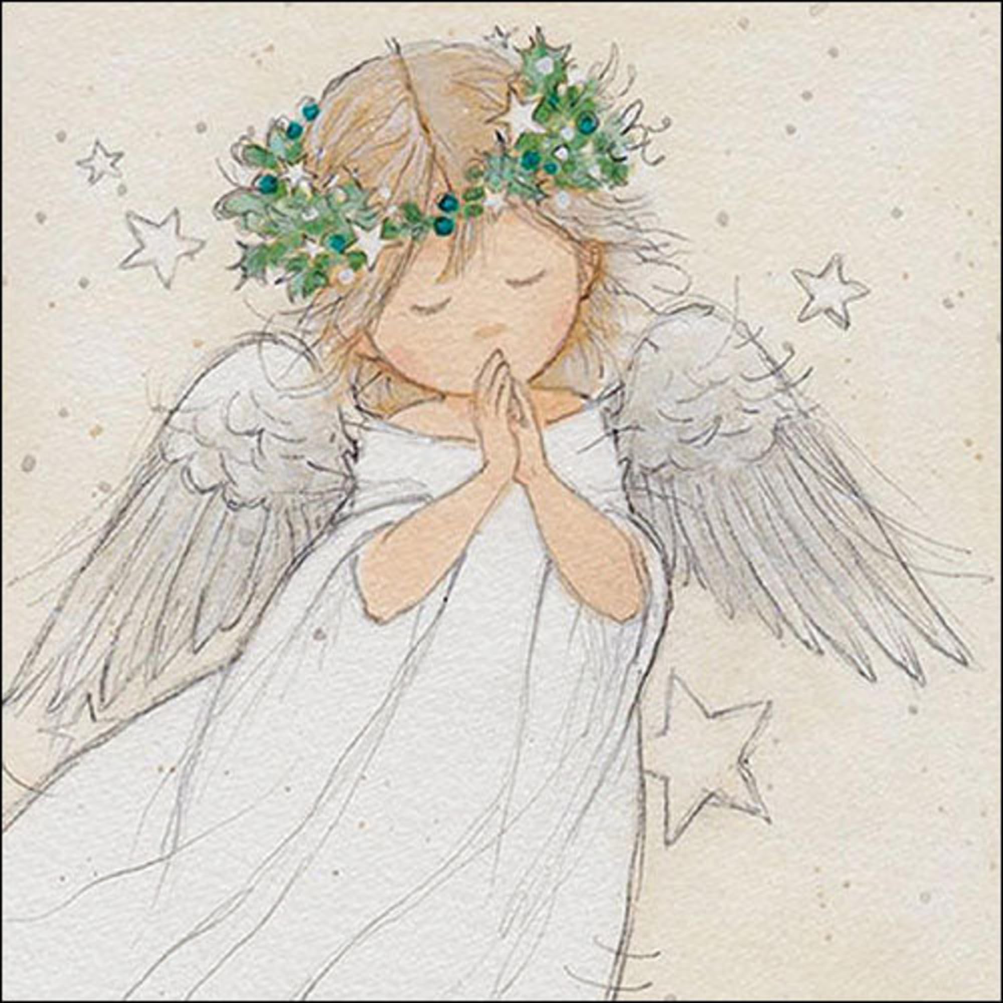 Set of 2 Individual Decoupage Paper Party Napkin Angel Girl Praying Pray Watercolor Decor Luncheon Napkins for a Birthday Holiday, Wedding, Cocktail Party