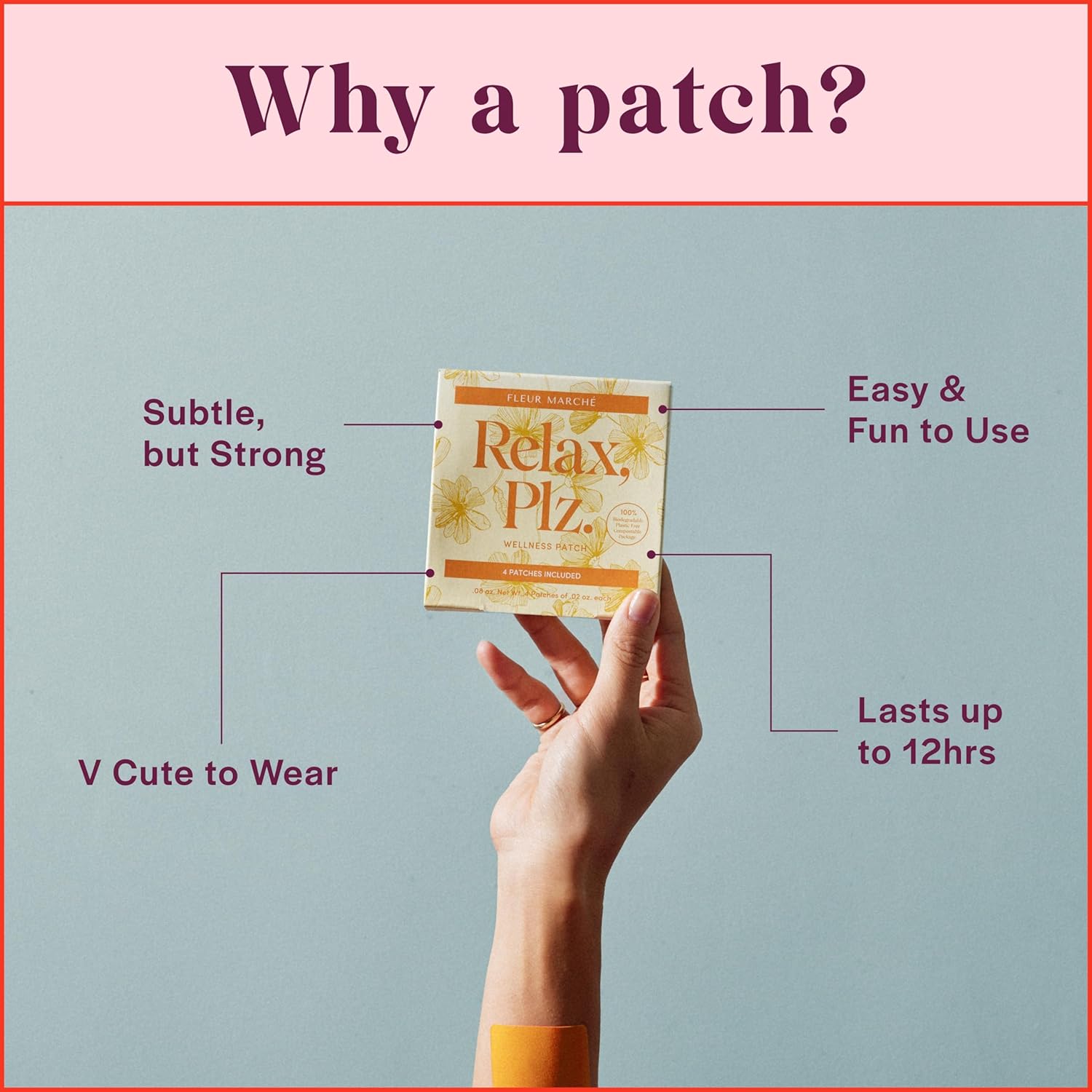 Fleur Marche Relax, Plz Botanical Supplement Patch - Calming & Relaxing Wellness Patch with Ashwagandha, Chamomile & Other Powerful Adaptogens - Highly Bioavailable - 28 Patches