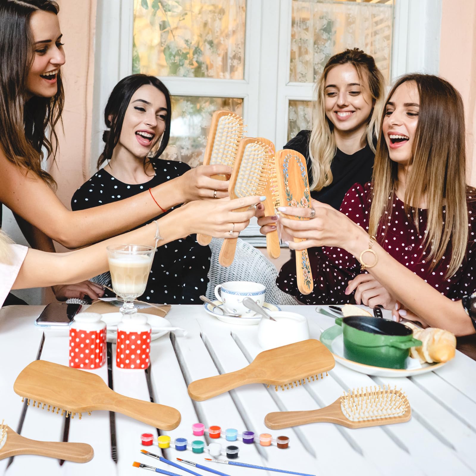 Meanplan 16 Set DIY Holz Haarbürste Malerei Kits Machen Sie Ihre eigenen Haarbürste Handbemalte Haarbürste Nacht Party Supplies mit Pinsel und Palette für DIY Geschenk Party Handwerk (Quadratisch)