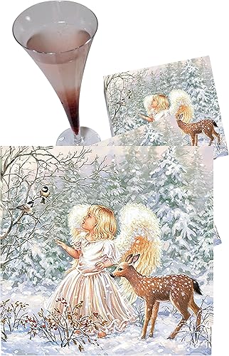 Miniatura 4 de Servilletas navideñas de 20 quilates de 13 x 13 pulgadas, hermosas servilletas de invierno con diseño de ángel