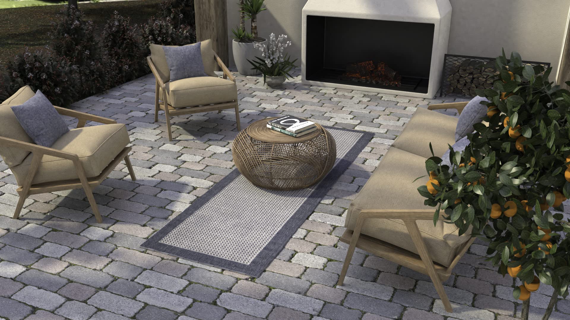 Bashian Collection Area Rug - Luxury Power Loom Polypropylene - Home Decor for Runner Rug, Entryway Rug, Living Room Rugs, 2.6’ x 8’, Grey/Blue