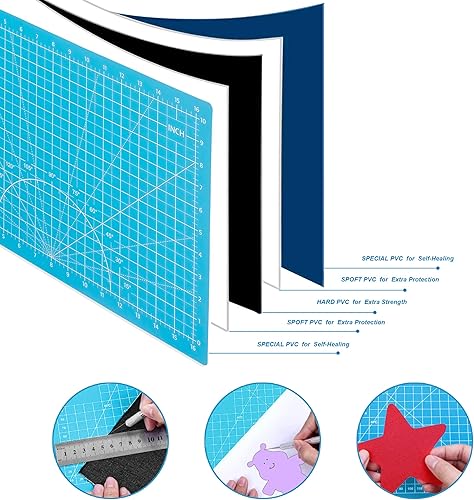 Miniatura 3 de TCAIRG Tapete de corte autorreparable de 18 x 12 pulgadas, antideslizante, de PVC de doble cara, 5 capas A3, tapete giratorio para manualidades,