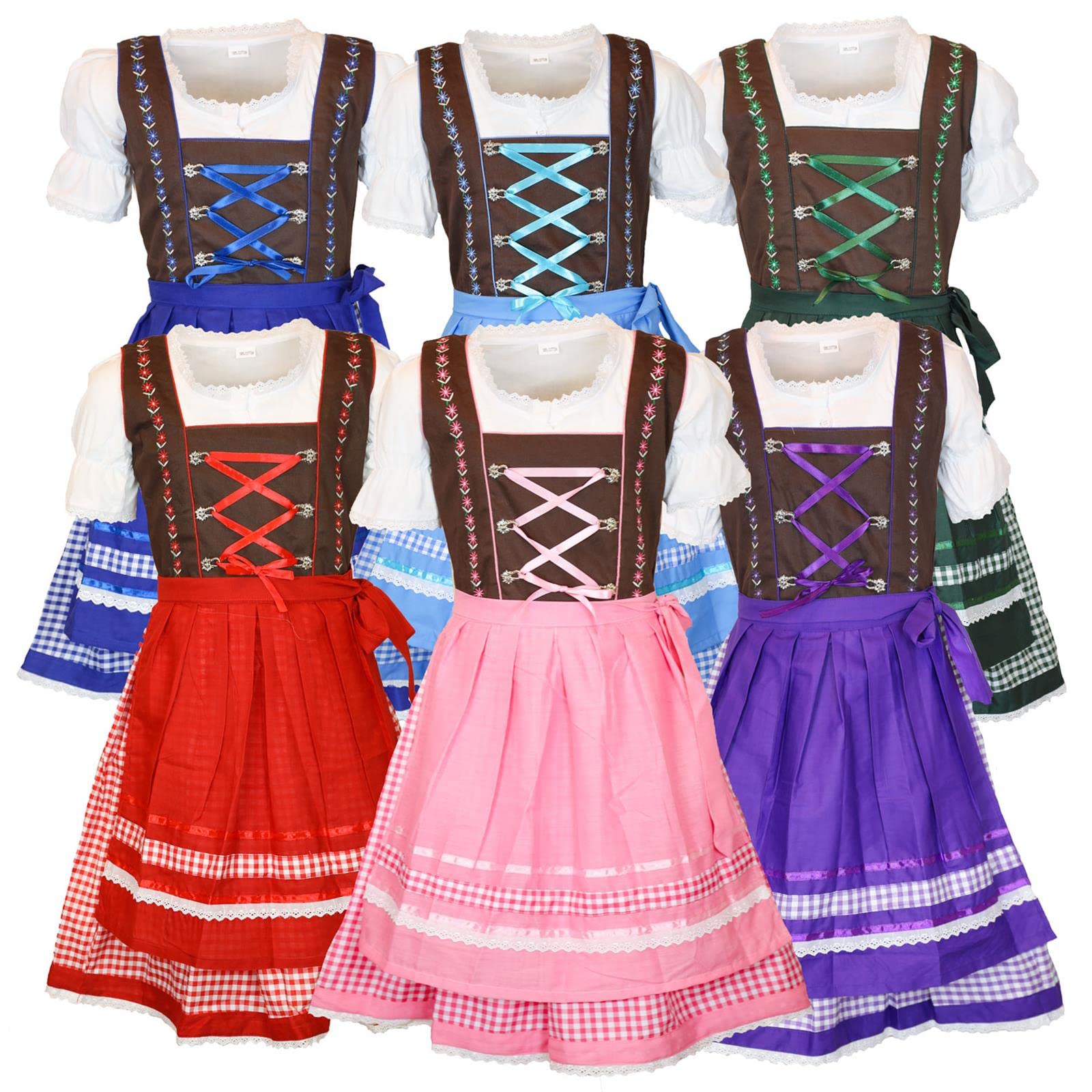 Kinder Dirndl Kinderdirndl Trachtenkleid Fanny traditionell kariert 3 teilig