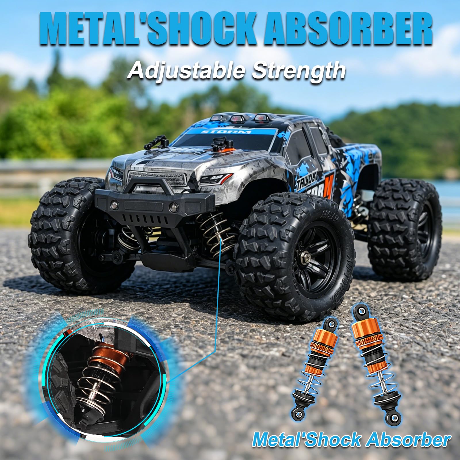 BAZADER Coche Teledirigido Adulto - 1:18 4WD Coche Radiocontrol 40km/H 2.4Ghz con 2 Batería 1200mAh Sistema de Transmisión Metálico Off-Road Truck- Remote Control Car con Baterías Recargables