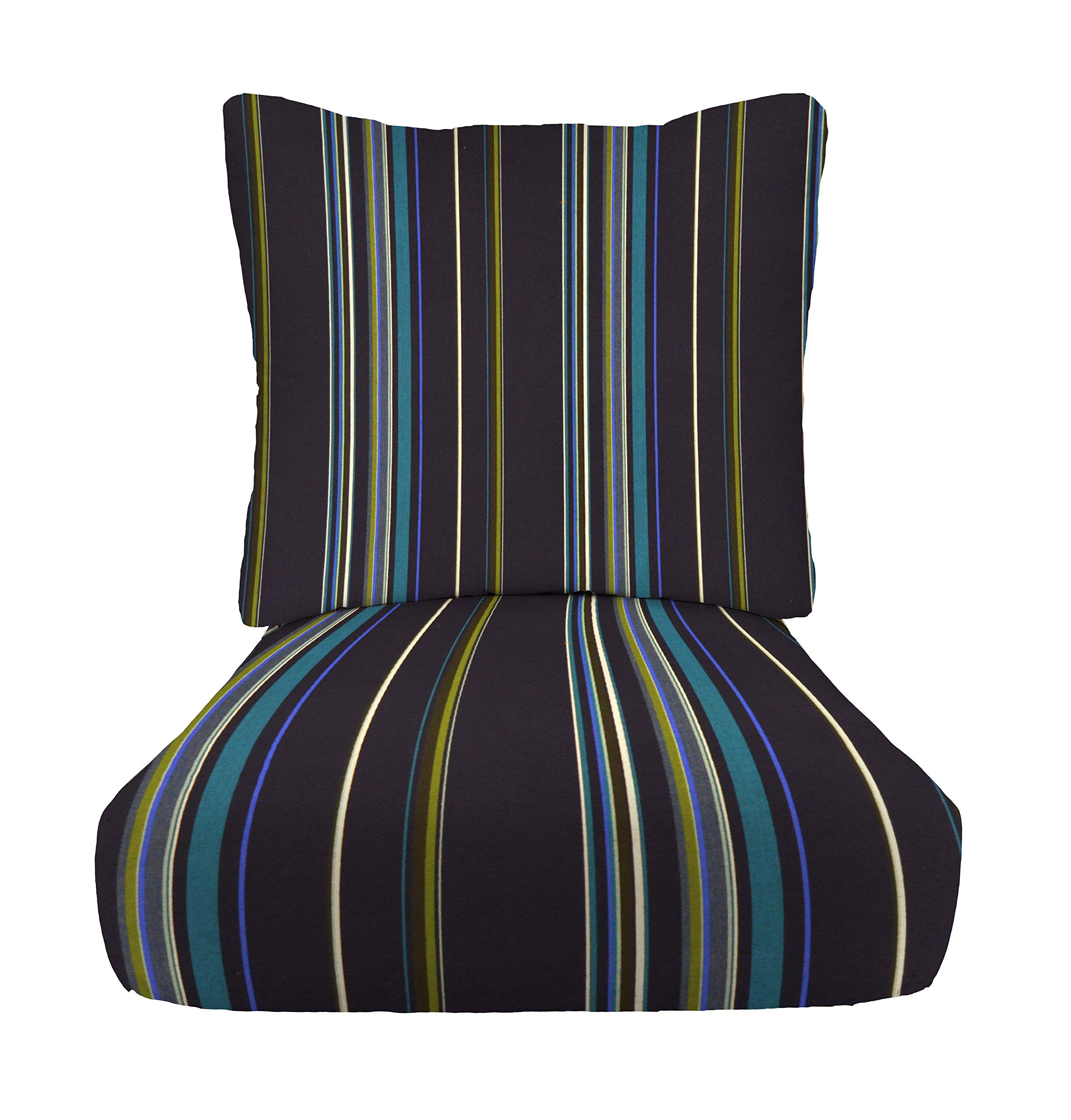 RSH DECOR: Deep Seating Cushion with Pillow Back | 24” x 27” Seat | Sunbrella Performance Fabric | Water and Fade-Resistant | Outdoor Chair Cushion Set for Patio Furniture | Stanton Lagoon
