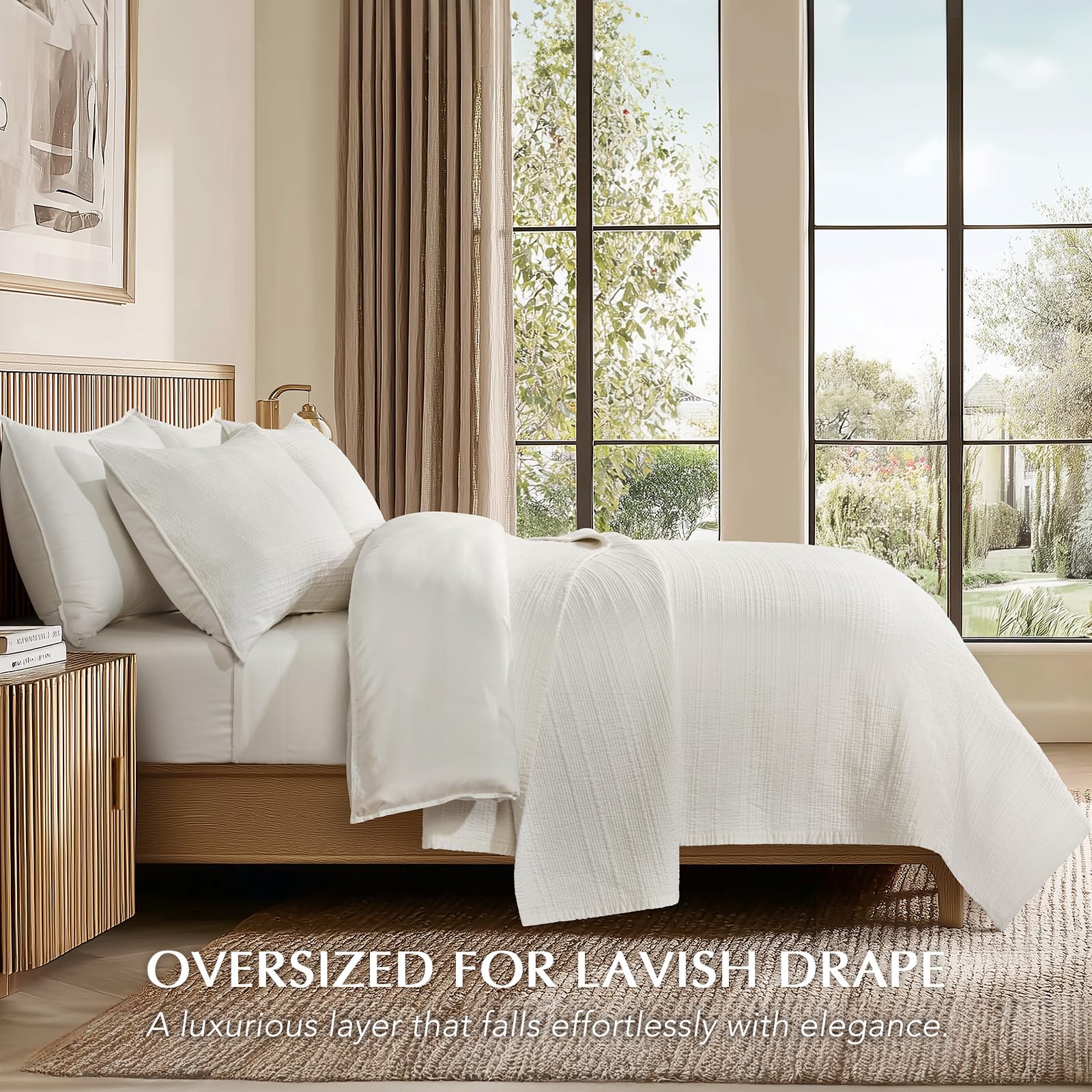 Condition photo showing New/Like New for evergracehome channel stitch 100% cotton quilt set queen size, pre-washed cotton sateen coverlet bedspread, 3-piece soft & breathable bedding set with 2 shams for all seasons, bright white