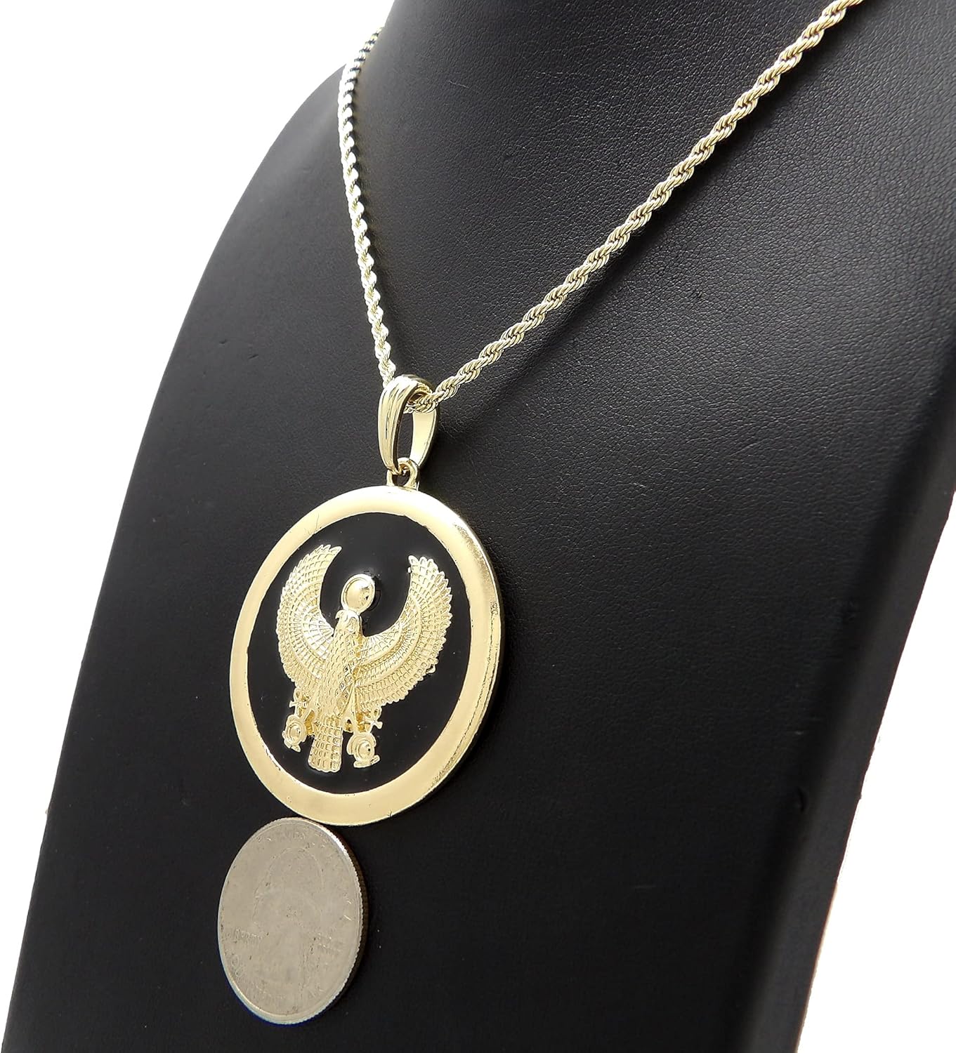 CBC Crown Cleopatra Falcon Round Medallion Pendant 16"/18"/20" 24" Necklace in Box, Cuban or Rope Chain Gold Or Silver Tone