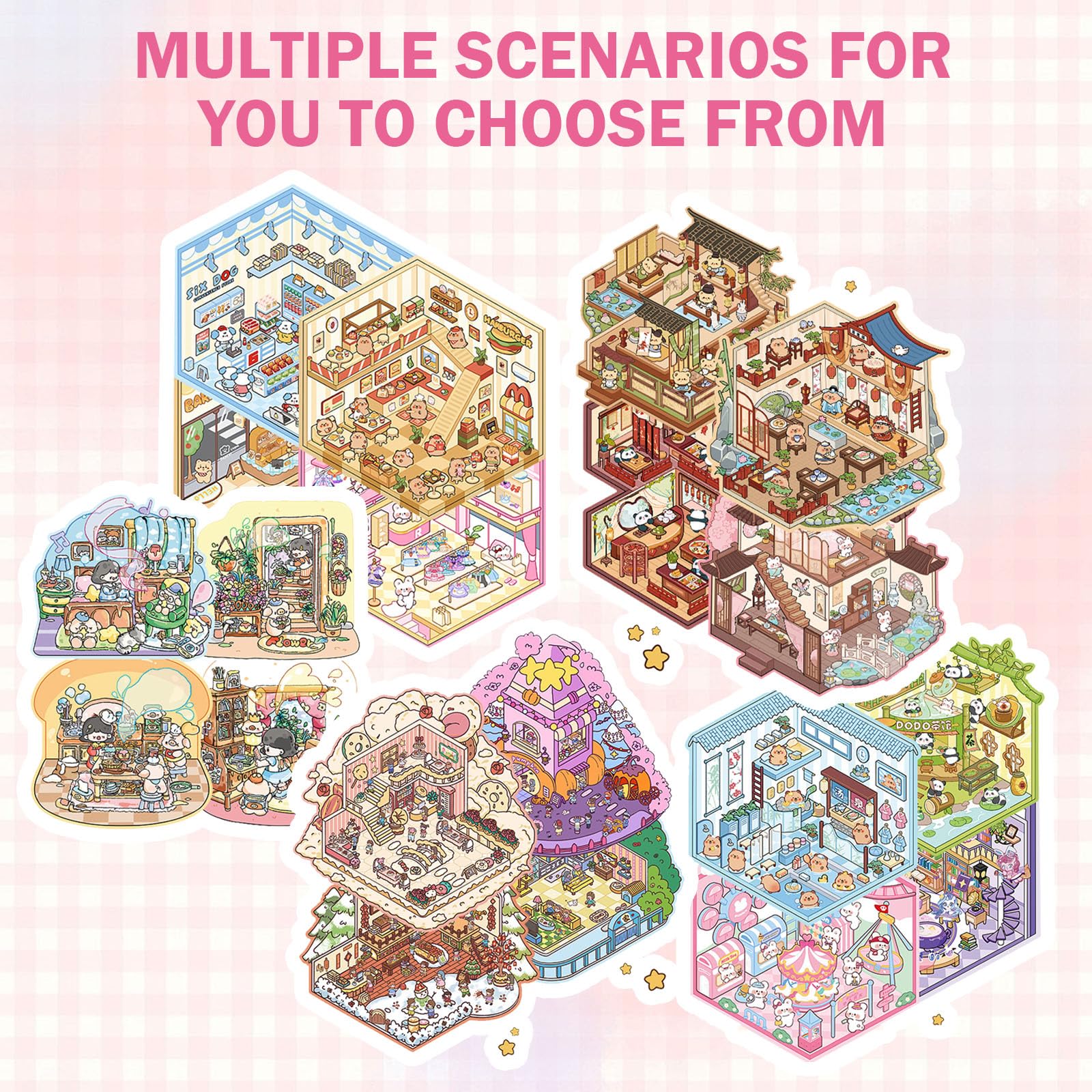 40 Sets Libro de Pegatinas 3D con Escenas DIY Scene Stickers para Stress Relief Adulto Niño Adolescente