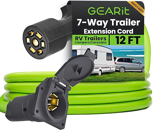 Miniatura 1 de GearIT Cable de extensión de remolque de 7 vías (12 pies), enchufe de remolque de 7 pines, cable en línea, conector de doble clavija para enganche