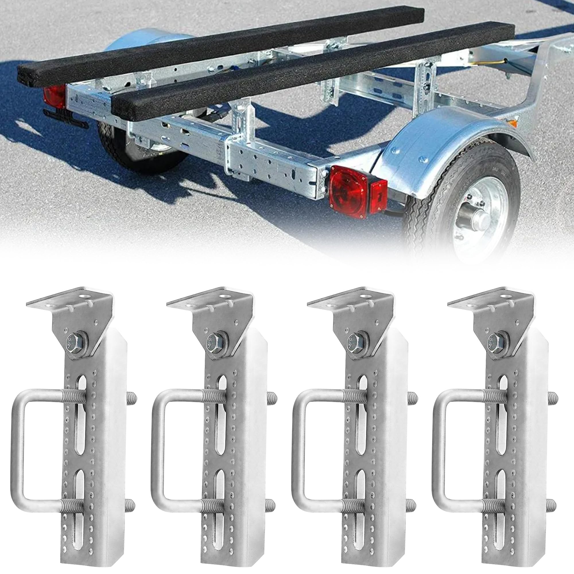 4 PCS 8" Boat Trailer Bunk Brackets, Galvanized Swivel Top, for 1.5" x 3", 2" x 3", 3" x 3" Boat Trailer Crossmembers