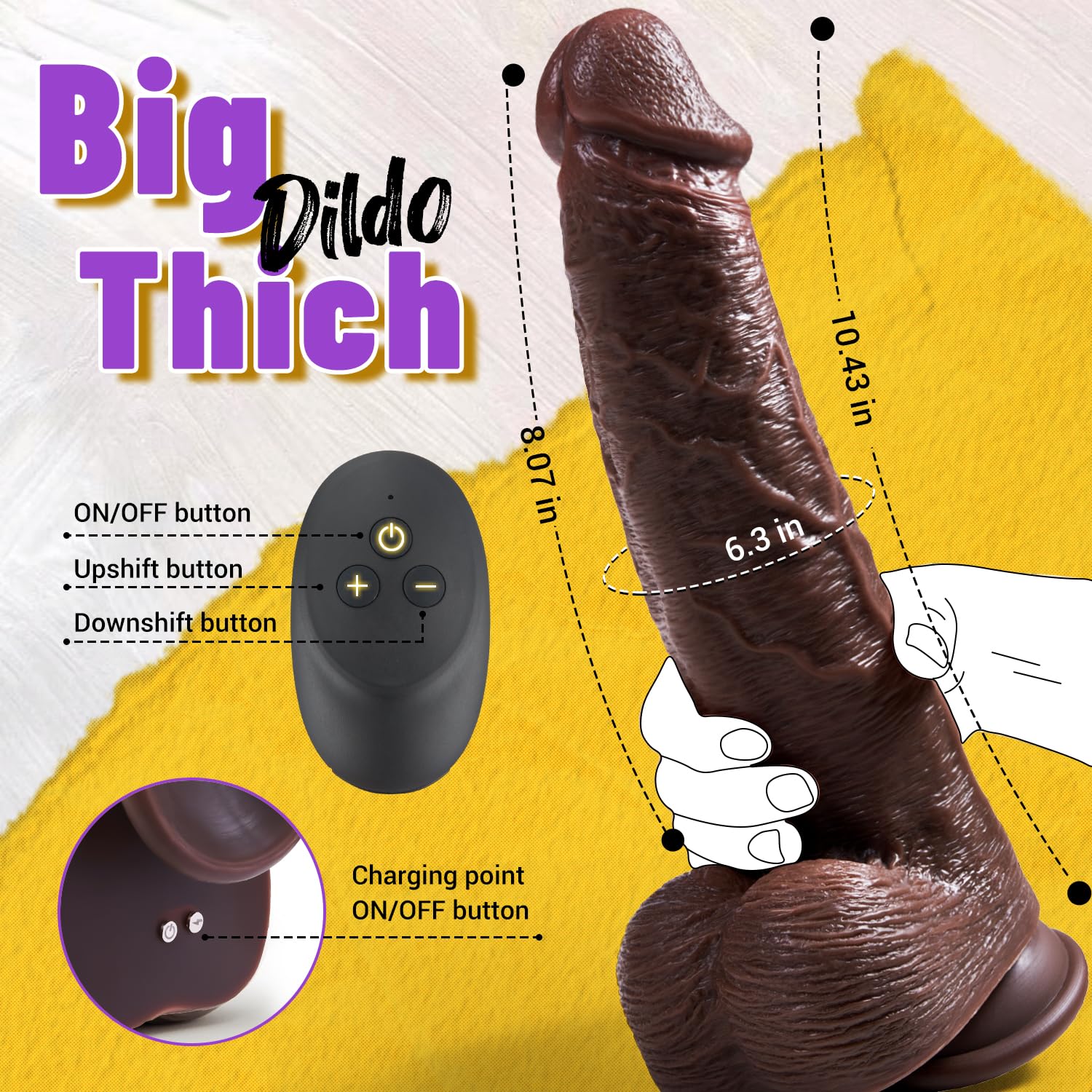 10.43" Thrusting Dildos Vibrator with 6 Thrusting Speeds & 10 Vibrations, Large Realistic Dildo Vibrating Dildo for G-spot Anal Play, Lubisey Big Black Dildo with Remote Control Sex Toys for Women&Men: 10.44 Inch