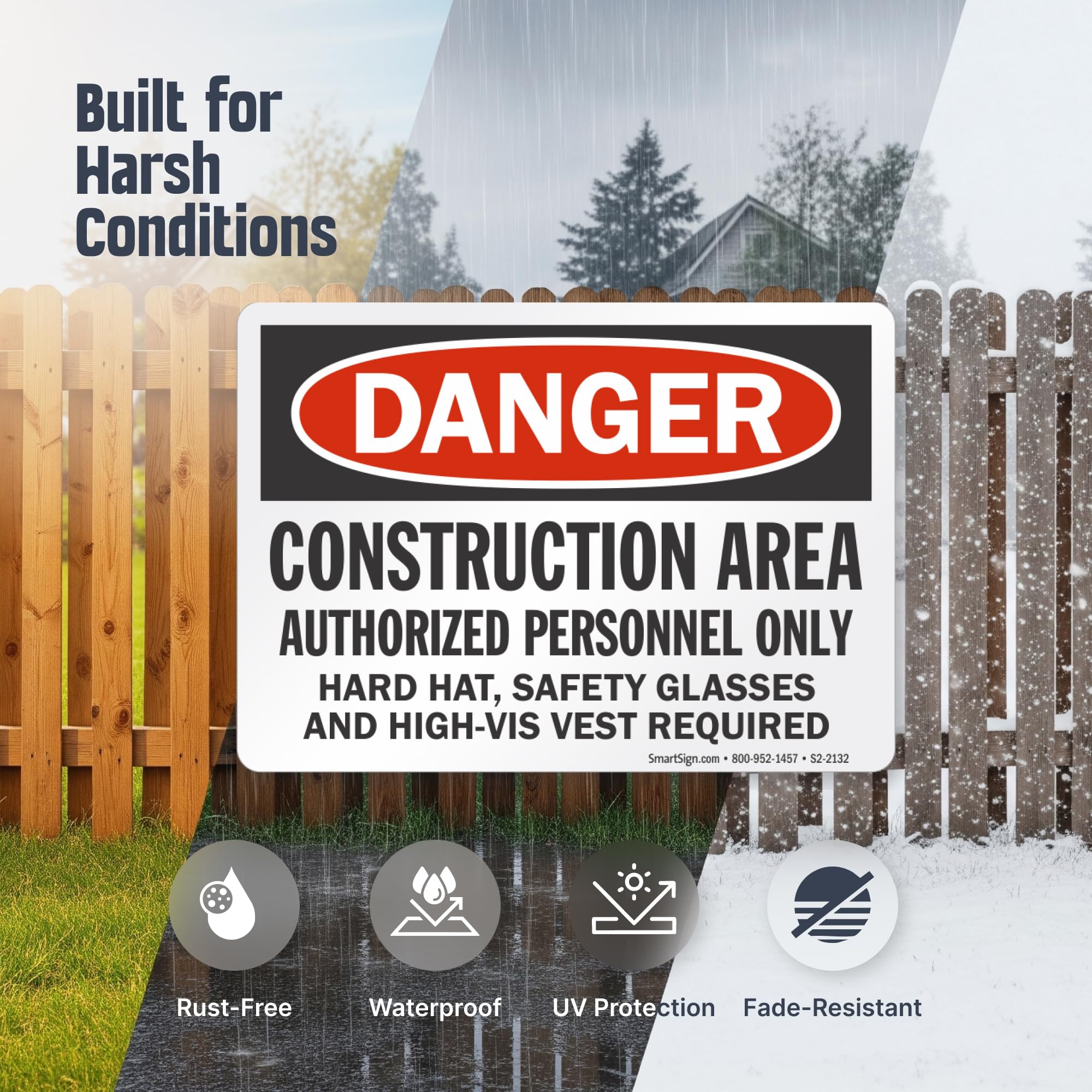 SmartSign - S-8968-AL-14 "Danger - Construction Area, Authorized Personnel Only" Sign | 10" x 14" Aluminum Black/Red on White — Amazon image 2