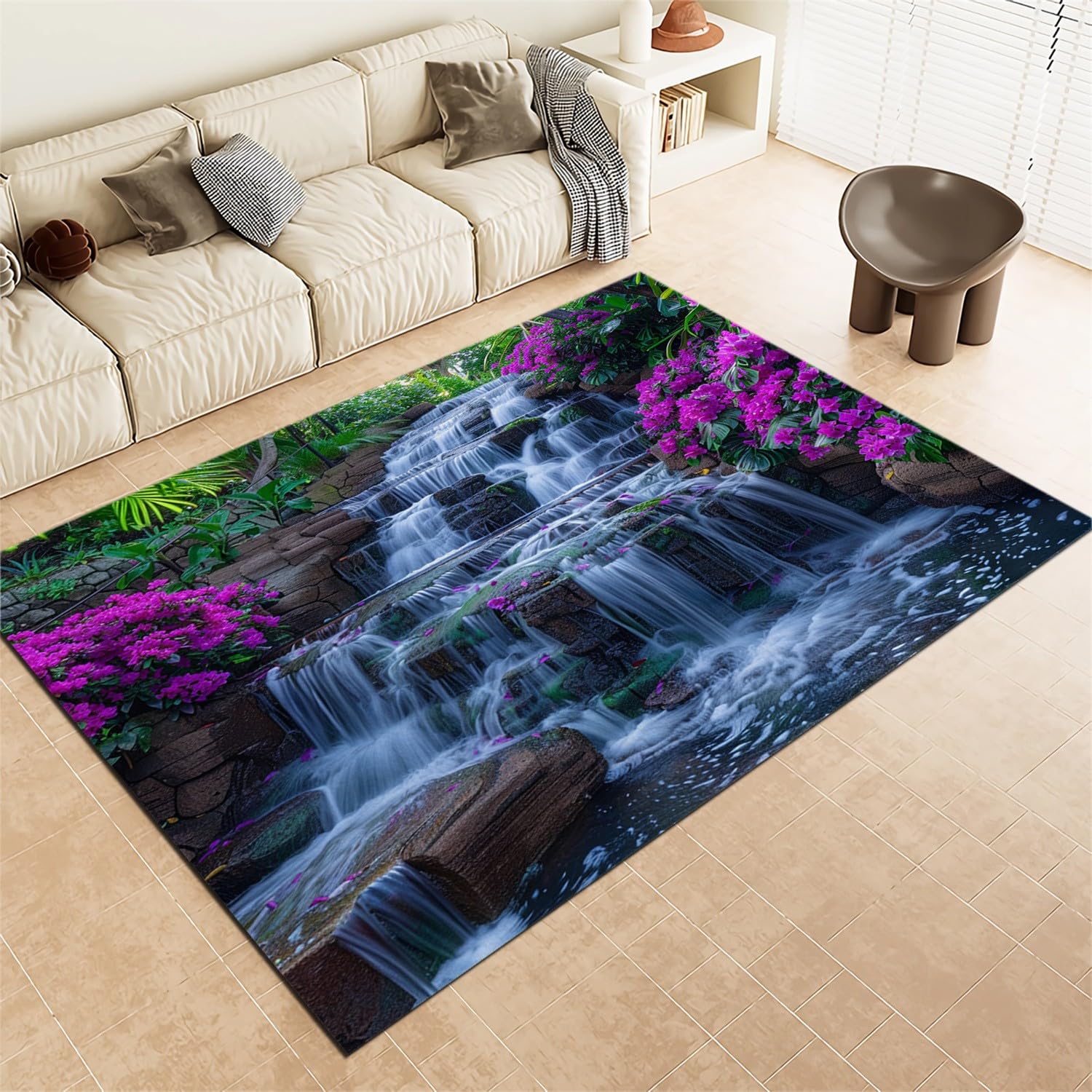 Franela Alfombras Antideslizantes 80x150cm Paisaje de Arroyos Naturales Alfombra Suave y Esponjosa que No se Desprende, Multicolor Alfombras Para Interiores Para Sala de Estar, Dormitorio, Comedor