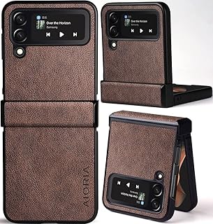 AIORIA for Samsung Galaxy Z Flip 4 Case, Premium Leather Phone Cover Retro Design Full Protective Case for Samsung Galaxy Z Flip 4 Flip4 5G (Coffee)