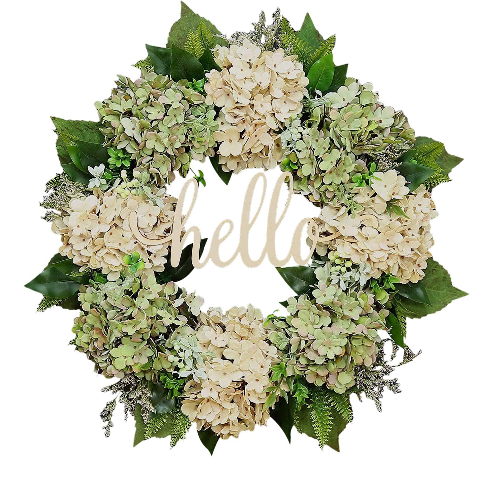Guirlande d'hortensia TEEKU couronne de porte blanche en rotin synthétique taille unique