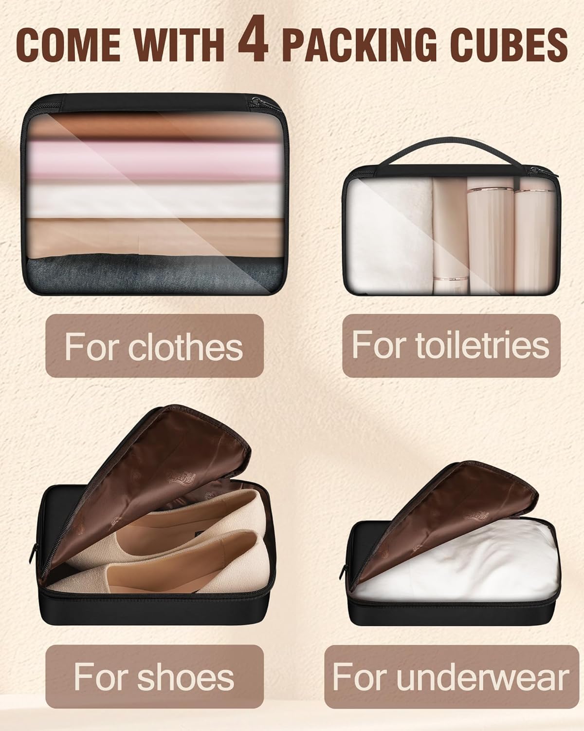 Carry On Luggage 22x14x9 Airline Approved, 20 Inch Softside Suitcase with 4 Pcs, Lightweight Luggage for Women with TSA Lock and 4 Spinner Wheels, Soft Side Carry-on Suitcases for Travel, Black - Image 3