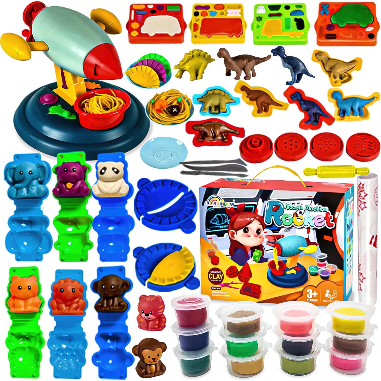 ZZQVIP Juego de Plastilina, 47 PCS Herramientas Plastilina con 12 Cajas Arcilla Crear Pasta, Modelado Arcilla para Modelar Creativa para Autos y Animales, Regalo para Niños de 2 a 10 Años
