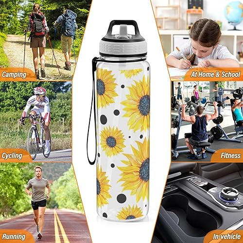 Miniatura 7 de Flradish Yellow Sunflowers Pattern Tritan Sport Water Bottle with Straw Lid Clear Plastic Leakproof Water Bottles BPA Free Wide Mouth Water Bottle -