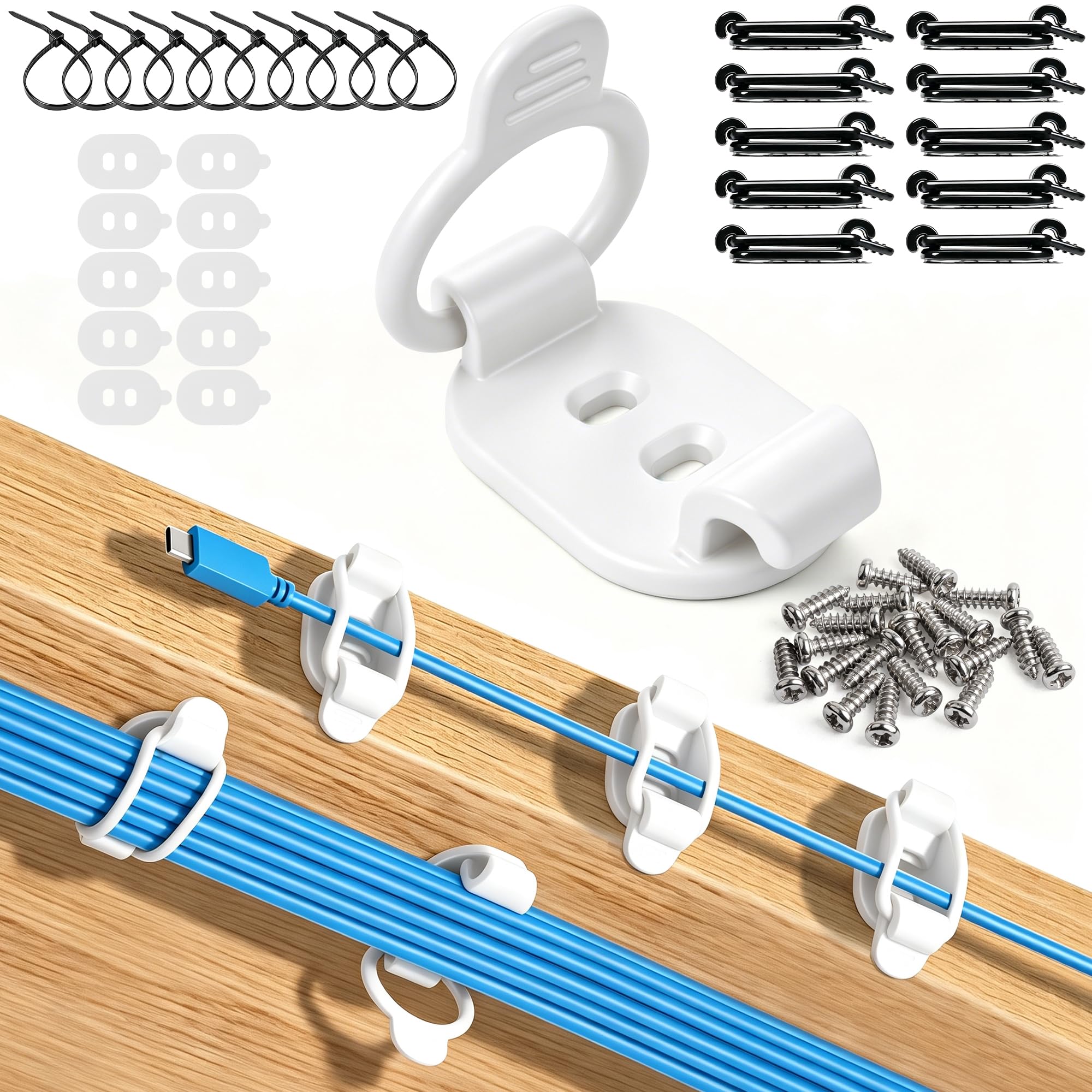 OneLeaf 10-Pack Adhesive Cable Management Clips, Desk Cable Clips, White