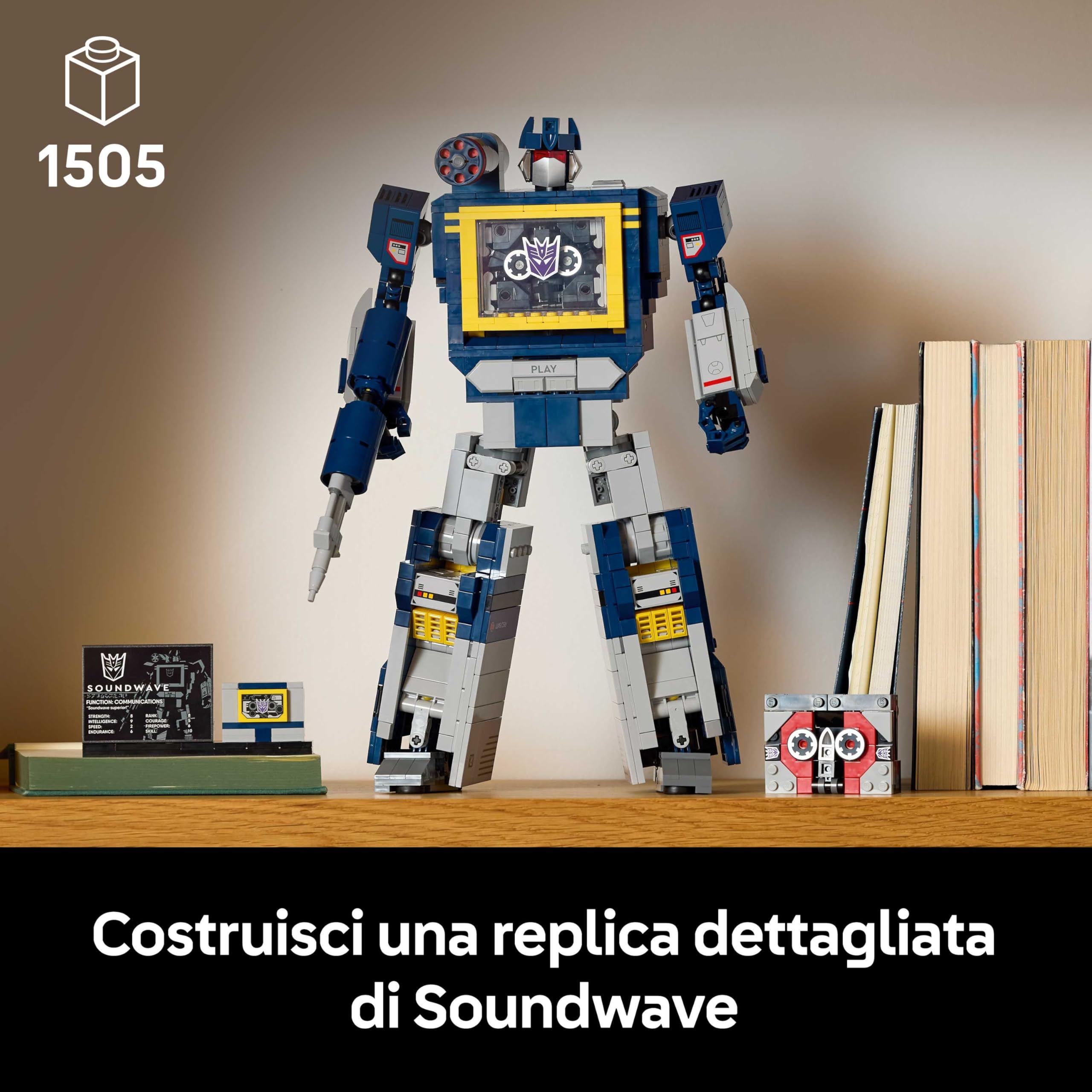 LEGO Icons Transformers: Soundwave Set per Adulti - Kit di Modellismo da Esposizione con Figure Trasformabili tra cui Laserbeak e Ravage, e un Mattoncino Sonoro - Regalo da Collezione per Fan - 10358