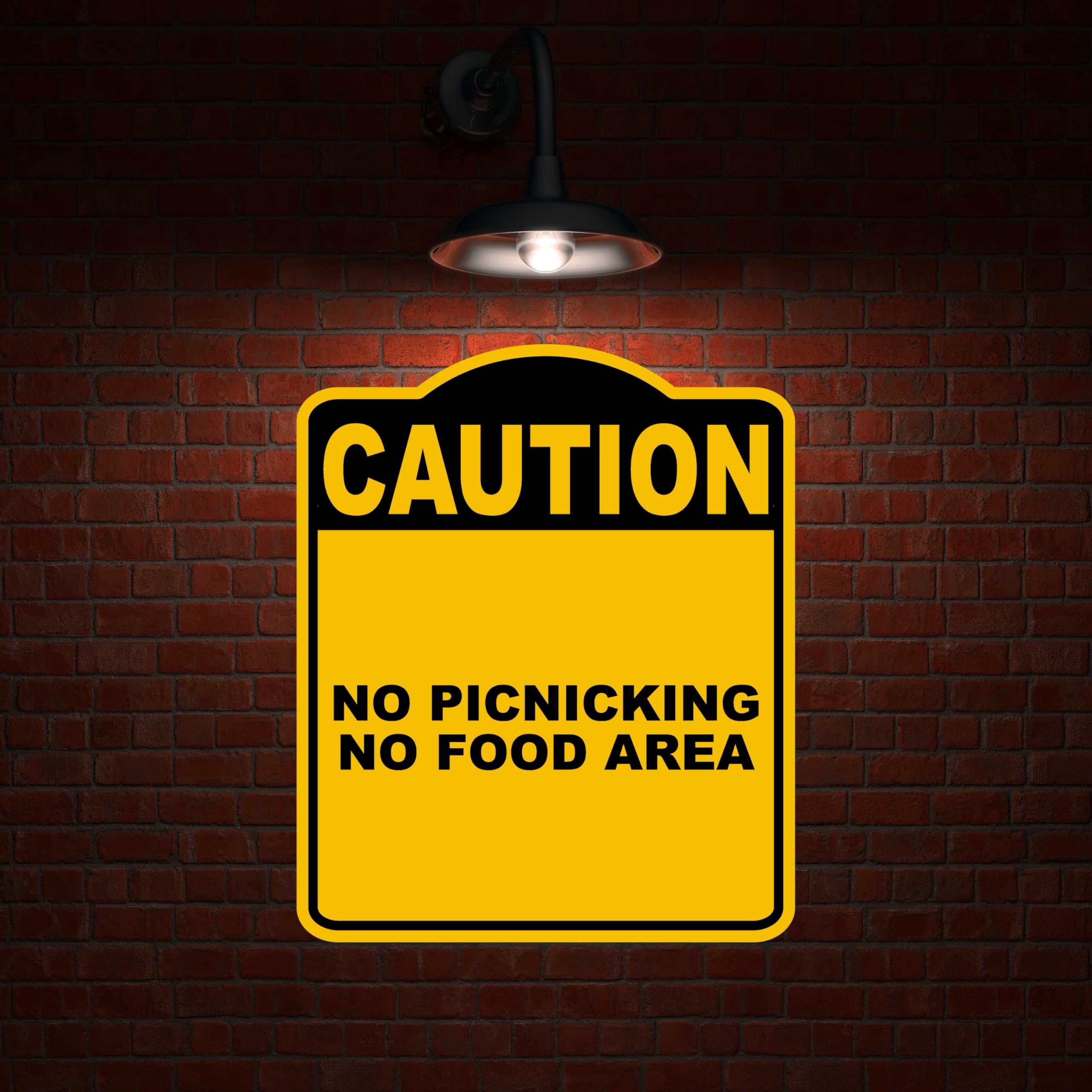 NO PICNICKING NO FOOD AREA Caution Yellow Black Aluminum Composite Sign 8.5 x 10 inches