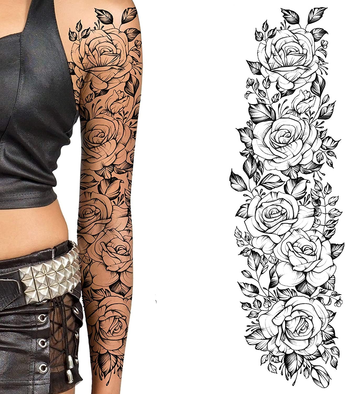Tatodays Temporary tatoo sleeve for women Stick on flower rose flora flowers adult temporary tattoo sticker transfer female body art realistic waterproof rockstar biker goth temp tattoo legs festival