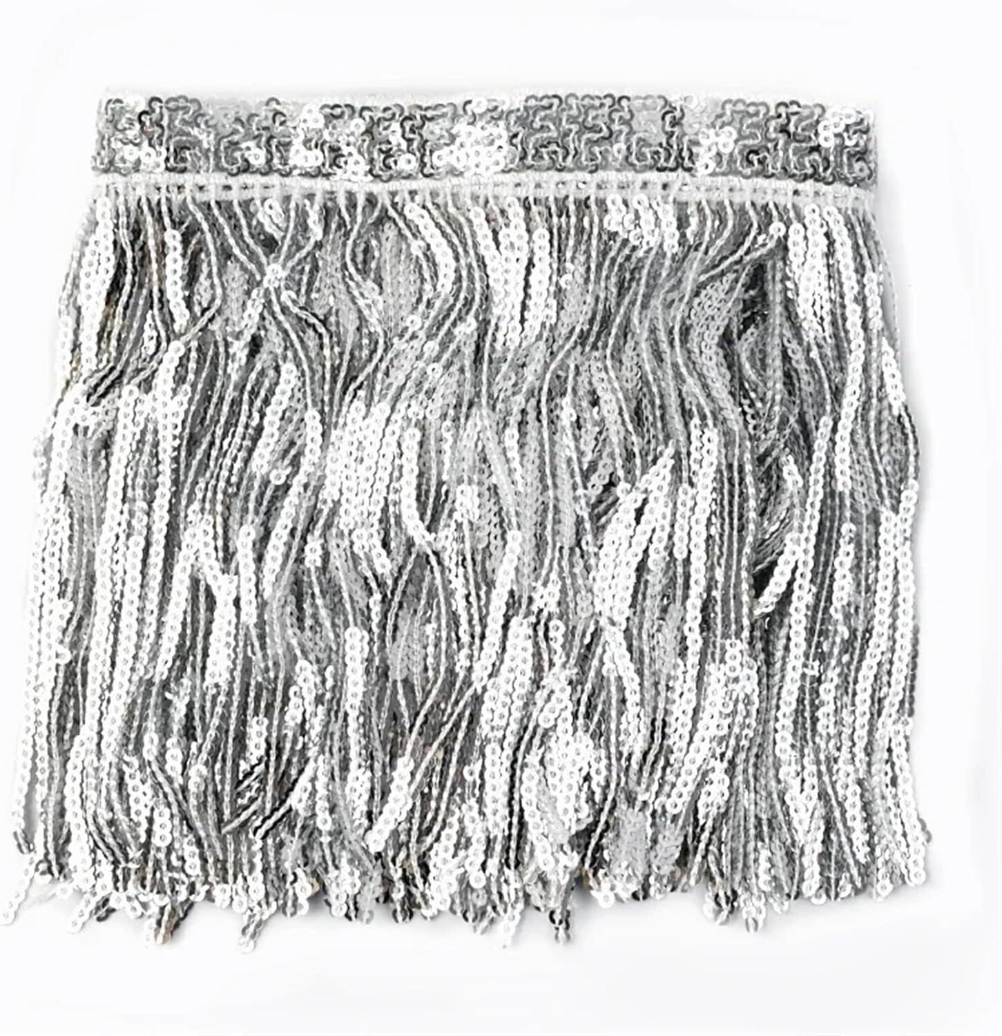 Garniture en dentelle à franges argent de 10 mètres pour la couture de costumes de danse