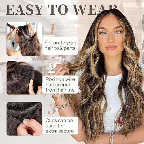 Miniatura 5 de KooKaStyle Extensiones invisibles de cabello rubio decolorado con alambre transparente, tamaño ajustable, 4 clips de seguridad, 20 pulgadas de