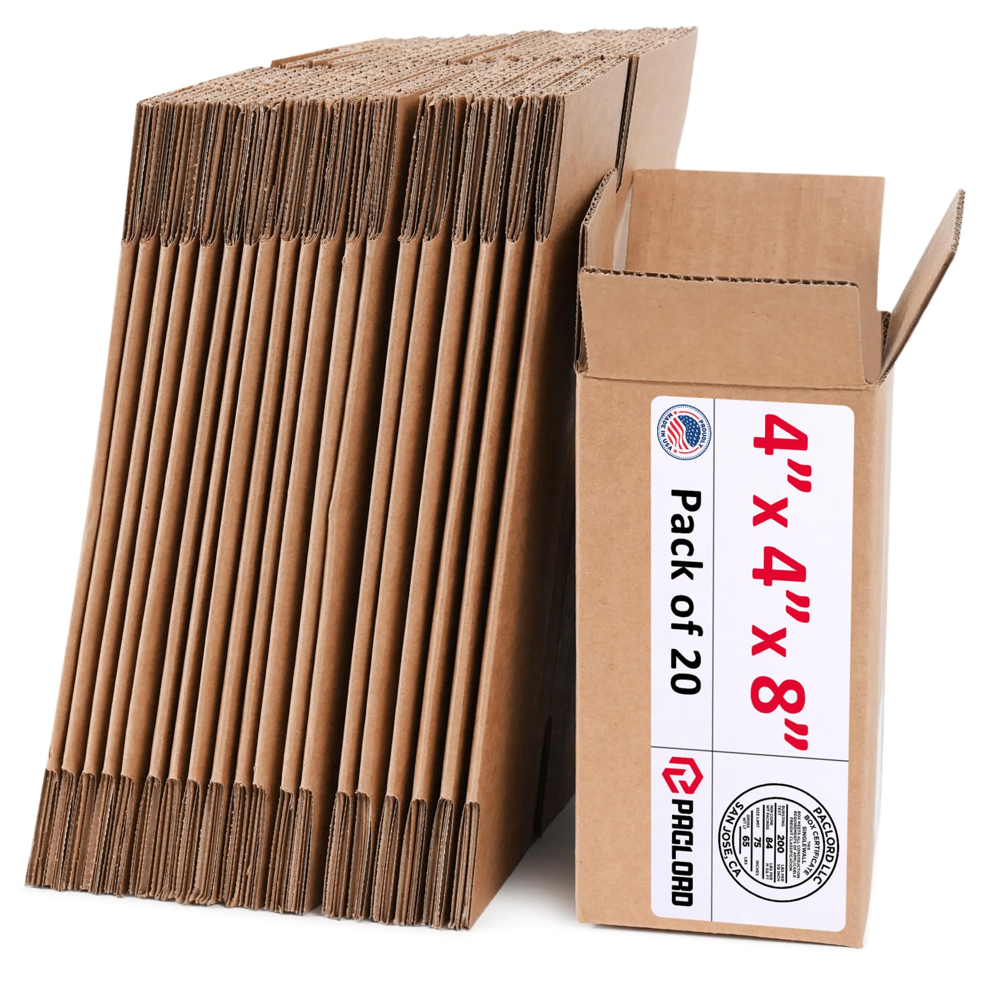 Tall Cardboard Boxes 4"L x 4"W x 8"H (Pack of 20) - USA-Made Packing Boxes for Moving, Shipping, or Storage - USPS, UPS, FedEx Approved - Professional Packing Supplies for Moving | USA-Made Packing Boxes for Moving, Shipping, or Storage - USPS, UPS, FedEx Approved - Professional Packing Supplies