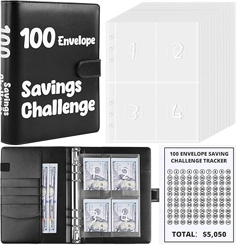 SKYDUE Carpeta de presupuesto de ahorro de dinero A5 de 100 sobres con sobres de efectivo - Libro de desafíos de ahorro para ahorrar $5,050