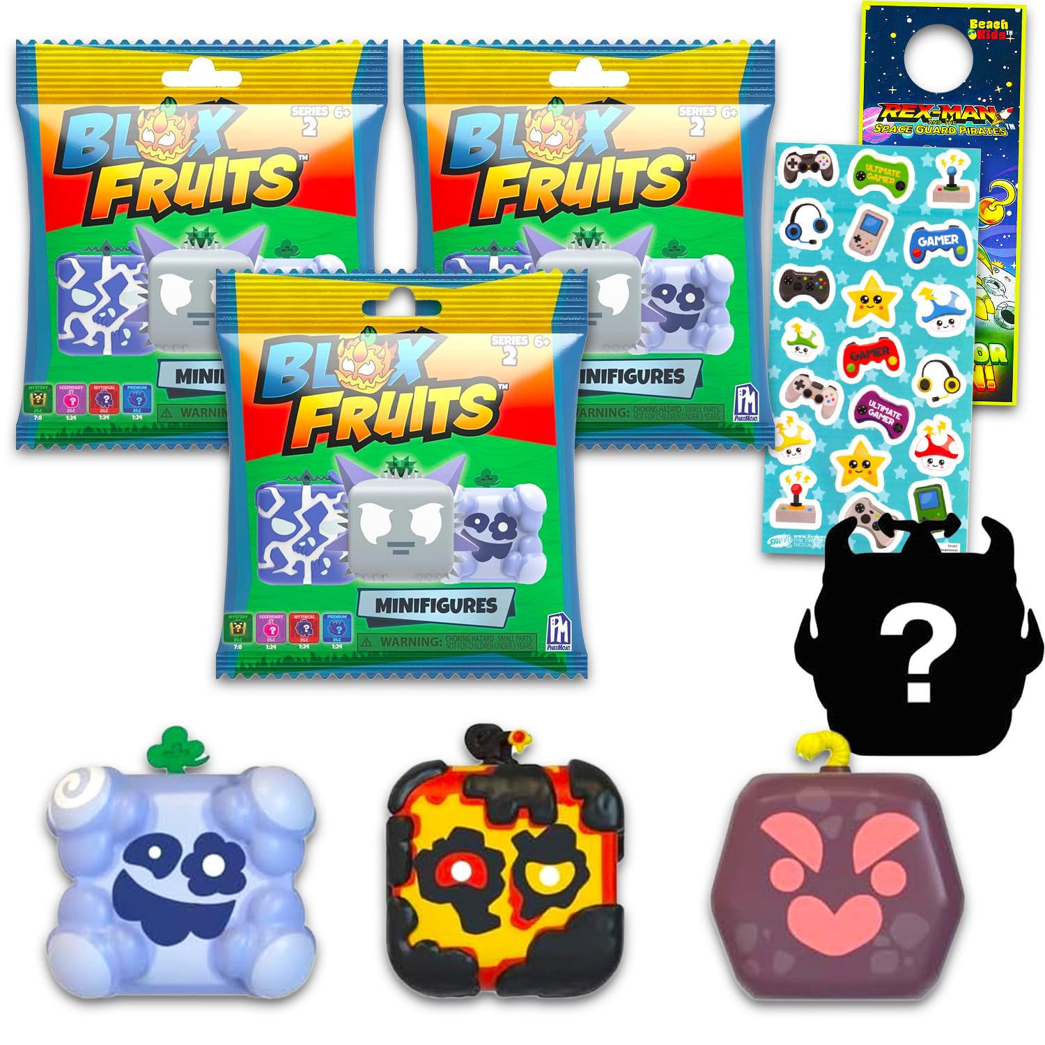 Mystery Blind Bag Set - 3 Pack Mystery Bags Bundle with Random Collectable Series 2 Video Game Mini Figures Plus Stickers, More | Blox Fruits Party Favors, Supplies
