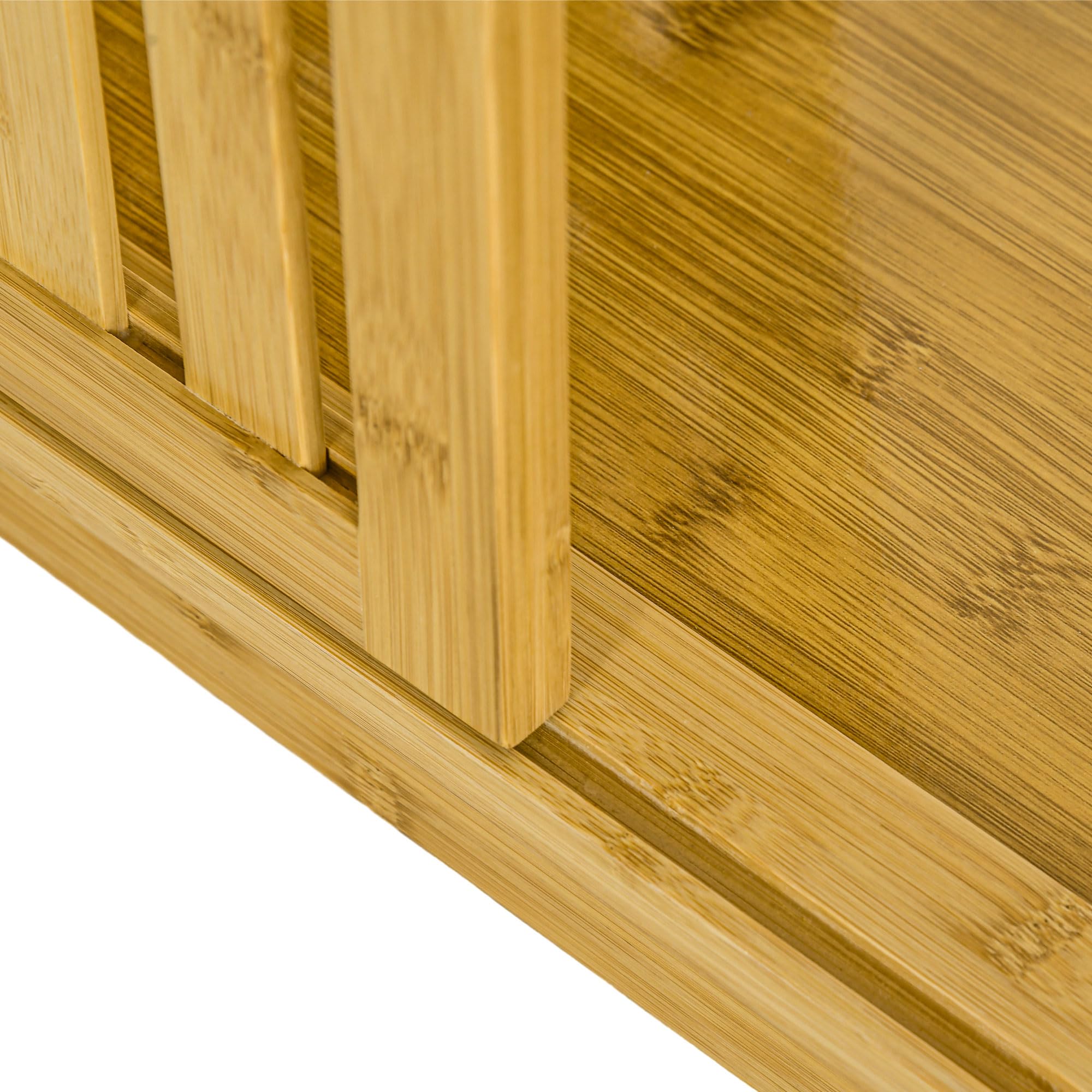 HOMCOM Armoire penderie en Bambou Armoire de Rangement avec 2 Portes coulissantes, étagères Ouvertes et Tringle pour la Chambre à Coucher, 145 x 35 x 165cm, Finition Bois Naturel