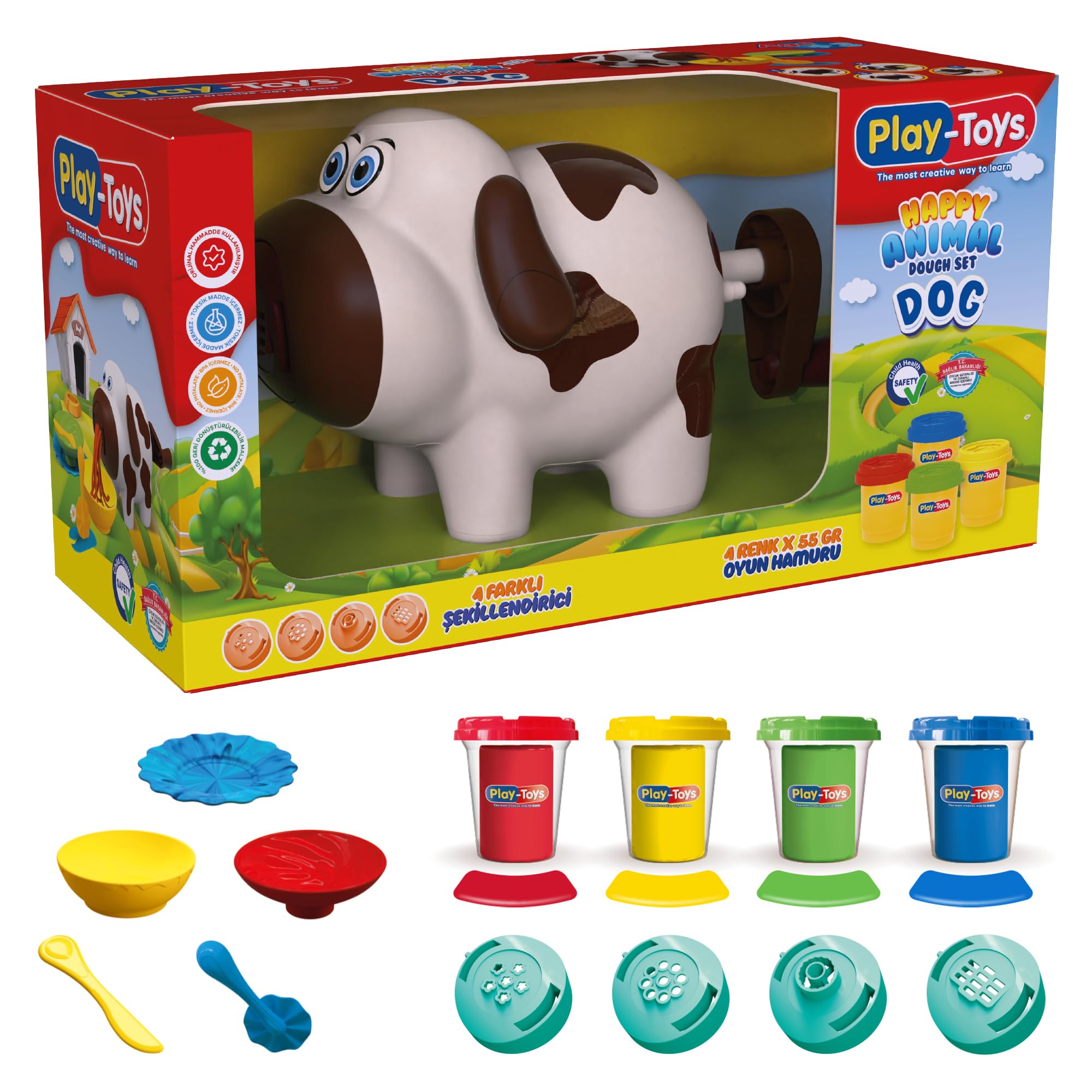 Pâte à jouer pour chien PLAYTOYS ensemble créatif 4 couleurs avec 5 moules têtes de coupe