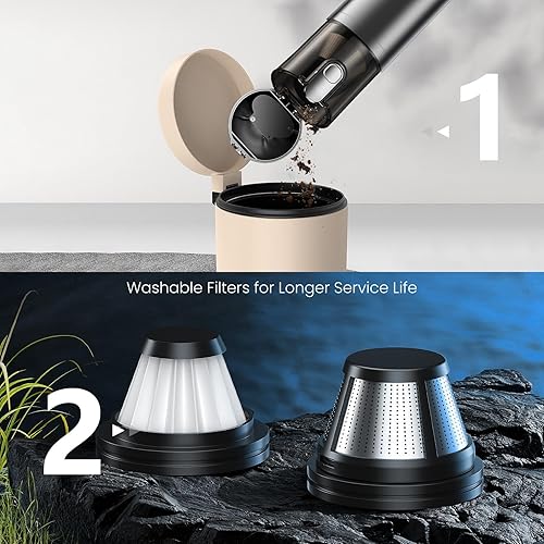 Miniatura 7 de REYTID Aspiradora inalámbrica de mano para automóvil, succión fuerte de 16000 Pa, mini aspiradora 4 en 1, tiempo de ejecución de más de 20 minutos,