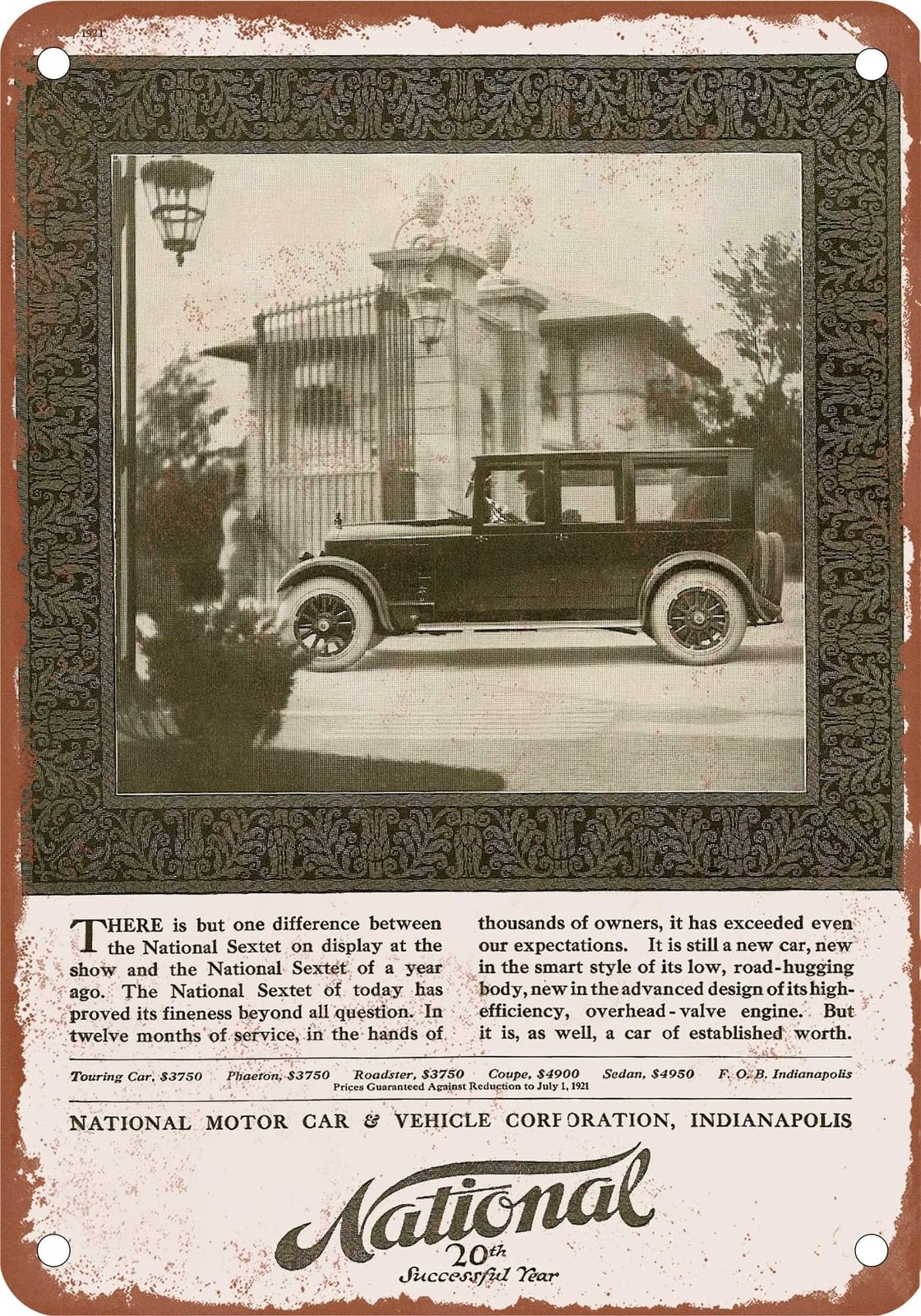 METAL SIGN - 1921 National Vintage Ad 01 - Old Retro Rusty Look home decor