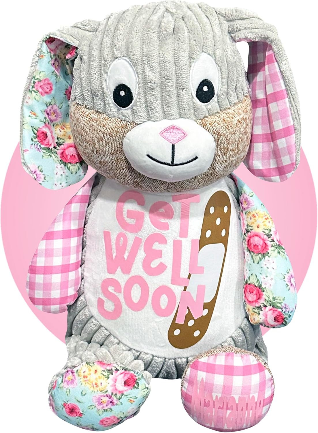 Get Well Soon Gifts for Girls - Personalized Surgery Recovery 17" Stuffed Bunny - Get Well Soon Care Package - Feel Better Gifts for Women - After Surgery Items for Kids (Pink Bunny)