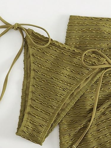 Miniatura 6 de GORGLITTER Traje de baño de 3 piezas para mujer, conjunto de bikini de triángulo halter con falda de playa