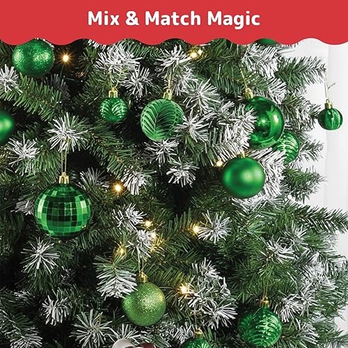 Miniatura 5 de Prextex - Juego de 36 Adornos Navideños Verdes - Bolas de Árbol de Navidad Inastillables, Decoración Festiva en 3 Tamaños y 6 Estilos con Lazos para
